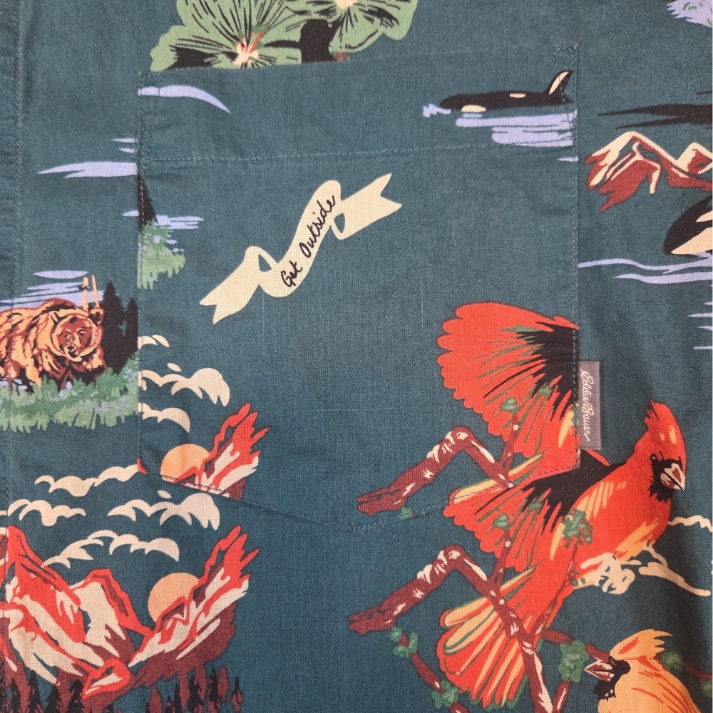 Eddie Bauer Men's TXL Camp Shirt Hawaiian Print Button Up Short Sleeve - Picture 3 of 8